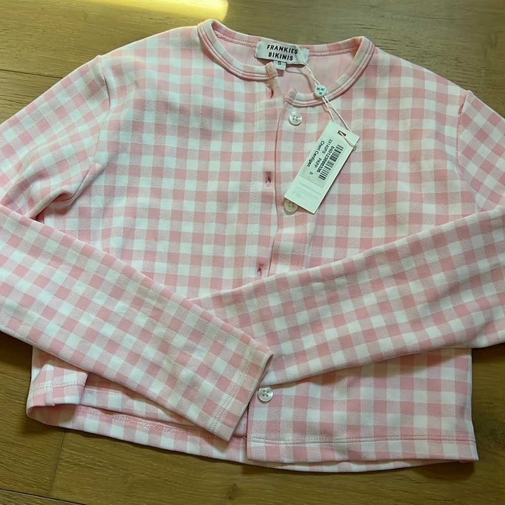 NWT! Frankie’s bikinis gingham cardigan